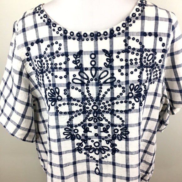 Anthropologie Moon River Sz L April blue white top - Picture 7 of 8